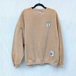 Urlazh Tan Logo Long Sleeve Crewneck Cotton Oversized U Cloud Sweatshirt